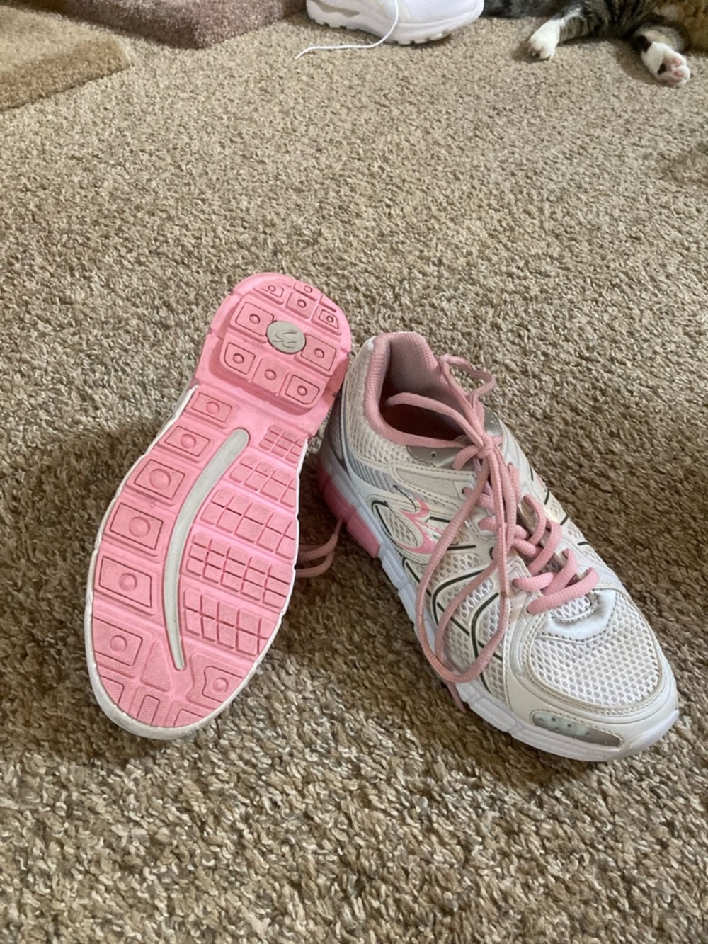 Women’s White Athletic Running Shoes with Pink Accents called Bio Fit